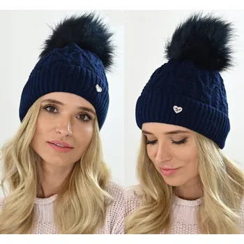 Čepice Fashionweek Dámská čepice s kožešinovou bambulí a'la JENOT! + flísová podšívka ZIZI-V20/22 Barva: Khaki, Velikost: Universal