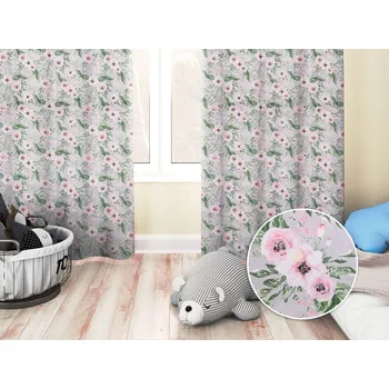 ubrus Dětský bavlněný závěs Sandra SA-178 Kvetoucí růže na šedém 150x140 cm