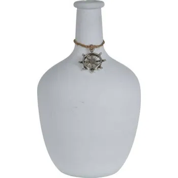 Váza Home Styling Collection Dekorační skleněná váza ve světle modré krémové barvě, mořský motiv s přívěskem kormidla, 26 x 16 x 16 cm