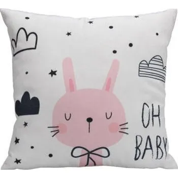Povlak na polštářek Home Styling Collection Povlak na dětský polštář se zajíčkem bílý a růžový, Home Styling Collection, 45 x 40 cm