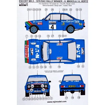 Plastikový model Reji model 1/24 Ford Escort Mk.II - RAC Rally Winner 1978