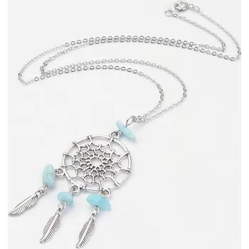 Náhrdelník Řetízek s přívěskem Lapač snů modré kamínky (Náhrdelník Dreamcatcher)