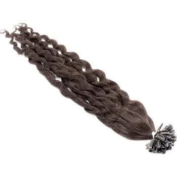 Příčesek 60cm vlasy pro metodu keratin 0,5g/pr. kudrnaté – tmavě hnědá