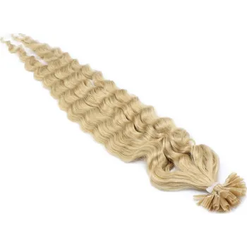 Příčesek 60cm vlasy pro metodu keratin 0,7g/pr. kudrnaté – nejsvětlejší blond