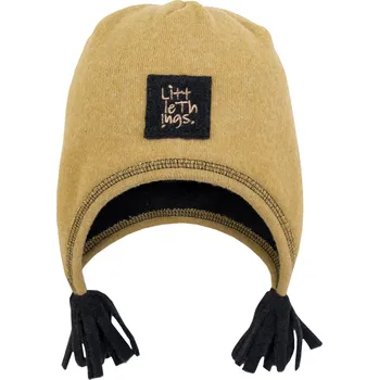 Čepice béžová pleteninová ušanka podšitá microfleecem