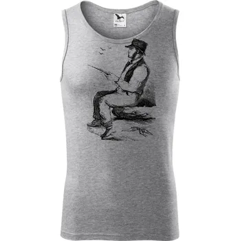 Kreslený pán s kloboukem na rybách - Tílko pánské Core - M ( Tmavě šedý melír )