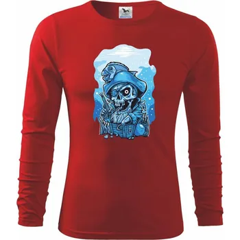 Lebka potápěč poklad - Triko dětské Long Sleeve - 158 cm/12 let ( Červená )