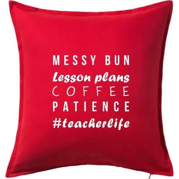 Polštář Teacher life psací - Polštář 50x50 - 50x50 - Včetně výplně ( Červená )