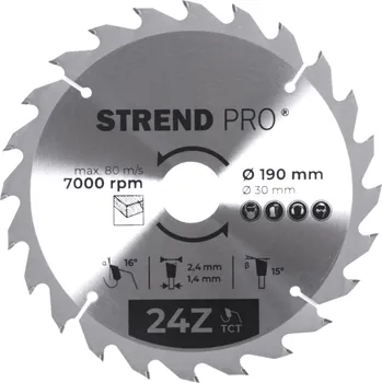 Pilový kotouč STREND PRO 2232027 Kotouč pilový, na dřevo, 190mm, 24 zubů, 30/20mm, 2,4mm, TCT