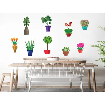 Samolepící dekorace Květináče s rostlinami samolepky na zeď arch 30 x 47 cm