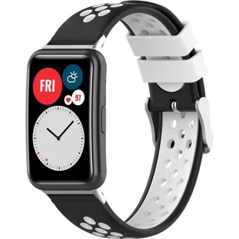 Příslušenství k chytrým hodinkám eses Silikonový řemínek dírkovaný pro Huawei Watch Fit a Huawei Watch Fit New - Černo bílý