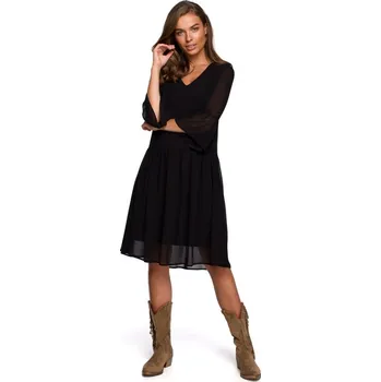 Dámské šaty S236 Jednoduché šifonové šaty - černé EU L