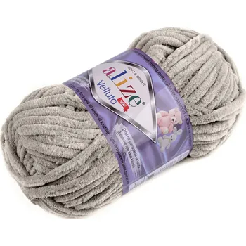 Příze Pletací žinylková příze Alize Velluto 100 g, barva 10 (530) šedobéžová