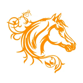 Samolepící dekorace Kůň 061 pravá hlava s květinou (06 - oranžová) SAMOLEPKA NA AUTO, NÁLEPKA, FÓLIE, POLEP, TUNING, VLASTNÍ TEXT, TISK, AUTOSAMOLEPKY.cz, POLEPY, OBRÁZEK, LOGO, 3D STICKERS