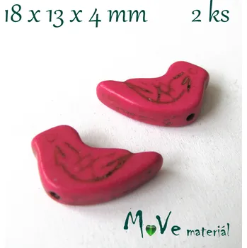 Dětské navlékací korálky Ptáček howlitový 18x13x4mm, 2ks, růžový