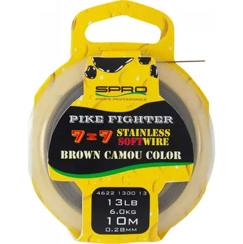 Nástraha SPRO Pike Fighter 7x7 Stainless Soft Wire Měkké hnědé lanko Průměr-Nosnost: 30lb - 13.6kg - 0.55mm - 10m