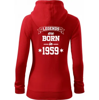 Dámská mikina Legends are born in 1959 - Dámská mikina trendy zipper s kapucí - XS ( Červená )