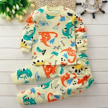 Dívčí pyžamo Čína Dětská animovaná pyžámka s dlouhým rukávem a kalhotama Varianta: dinosauři, žlutá, Velikost: 130 (6 let)