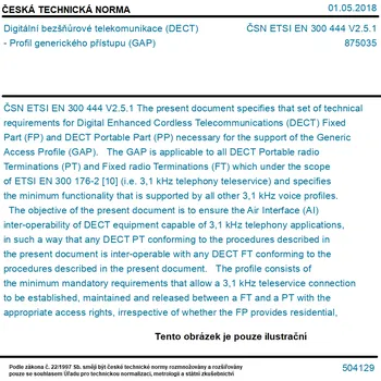ČSN ETSI EN 300 444 V2.5.1 - Digitální bezšňůrové telekomunikace (DECT) - Profil generického přístupu (GAP) - Tisk