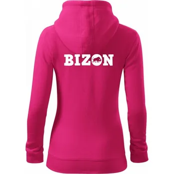 Dámská mikina Bizon nápis - Dámská mikina trendy zipper s kapucí - M ( Purpurová )