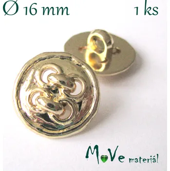 Knoflík Knoflík ozdobný čtyřdírkový 16mm/1ks, zlatý