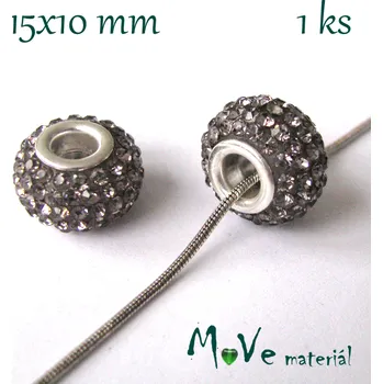 Dětské navlékací korálky Korálek s šir. průvlek 1kus, šedý