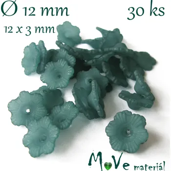 Dětské navlékací korálky Transp. akrylové kytičky 12x3mm, 30ks, brčálové