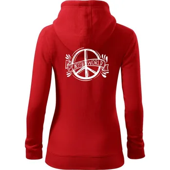 Dámská mikina Peaceful world logo - Dámská mikina trendy zipper s kapucí - S ( Červená )