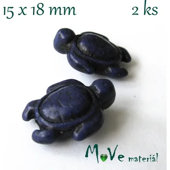 Dětské navlékací korálky Želva howlitová 15x18mm, 2ks, modrá
