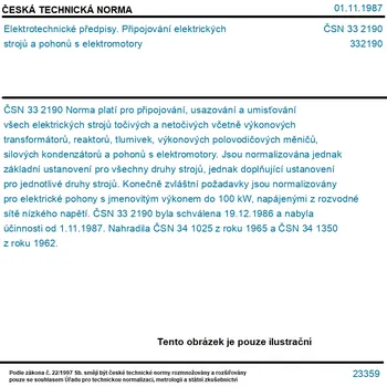 ČSN 33 2190 - Elektrotechnické předpisy. Připojování elektrických strojů a pohonů s elektromotory - Tisk
