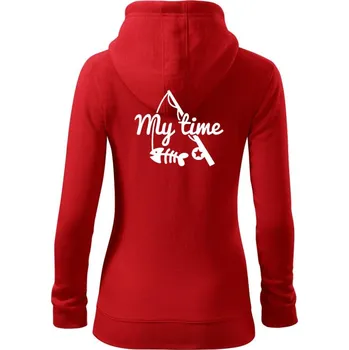 Dámská mikina Rybaření - My time - Dámská mikina trendy zipper s kapucí - S ( Červená )