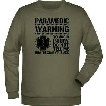 Pánská móda Mikina PARAMEDIC WARNING - olivová