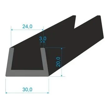 Těsnění do okna a dveří 00535066 Pryžový profil tvaru "U", 20x30/24mm, 70°Sh, EPDM, -40°C/+100°C, černý