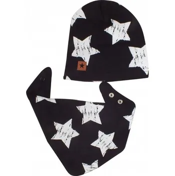 Kojenecká čepice Z&Z bavlněná čepička + šátek Hvězdy/Černá vel. 74