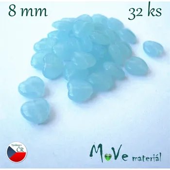 Dětské navlékací korálky Česká skleněná sv. modrá srdíčka 8x8mm 32ks