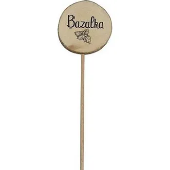 Bohemia Gifts Dřevěný zápich k bylinkám s potiskem - Bazalka průměr kolečka je 5 - 8 cm