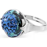 Stříbrný prsten s kruhovým krystalem a zdobeným středem krystaly Swarovski Bermuda Blue (Stříbro 925/1000)