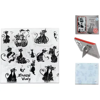 Carmani® Carmani - Skleněné prostírání pod hrnek Crazy Cats, bílý v dárkovém balení - 10,5*10,5 cm