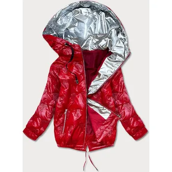 Červená dámská bunda s kapucí a vytlačovaným vzorem (B9765-4) červená L (40)