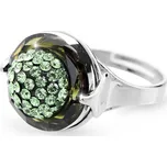 Stříbrný prsten s kruhovým krystalem a zdobeným středem krystaly Swarovski Peridot (Stříbro 925/1000)