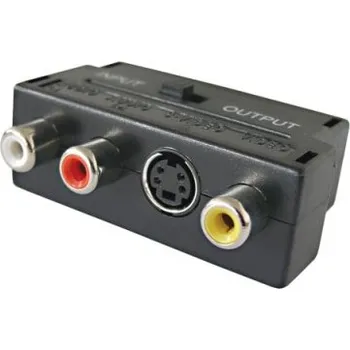 Video kabel Redukce Scart konektor / 3 x CINCH zdířka + SVHS + přepínač IN/OUT