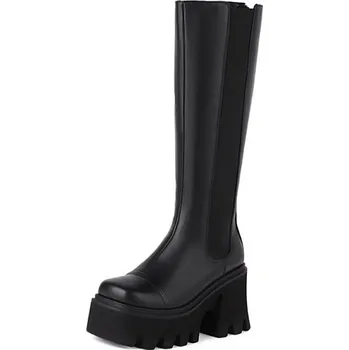 Dámské kozačky Vysoké chelsea boty na platformě kozačky GoodDayGirl Barva: Černá, Velikost: 34