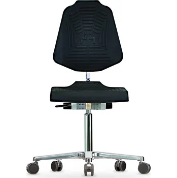 Otočná polyurethanová pracovní židle s kolečky, podstavcem z litého hliníku, chromovaným plynovým pístem se zdvihem 460 až 640 mm.