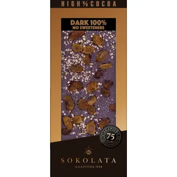 Čokoláda 100% hořká čokoláda s rozinkami, mákem a konopnými semínky 100g SOKOLATA AGAPITOS