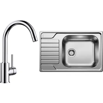 Nerezový dřez Set Blanco 05-D 25 (dřez Dinas XL 6 S Compact Kartáčovaný + baterie Mida Chrom)