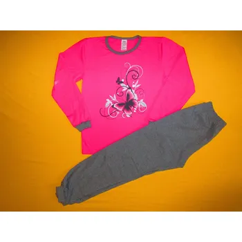 Dívčí pyžamo Arex, ČR Pyžamo dlouhý rukáv dvoubarevné potisk 2 Barva: růžová + šedá, Velikost: 140