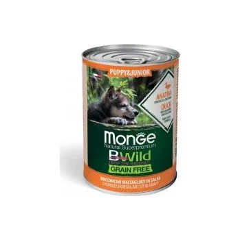 Krmivo pro kočku MONGE BWILD DOG Puppy Grain Free, Kachní kousky v omáčce s dýní a cuketou 400g