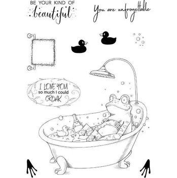 Dětské razítko Pink Ink Designs Žába ve vaně - silikonová gelová razítka (10ks)