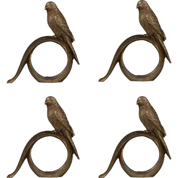 Sada 4x zlatý dekorační držák na ubrousky s papoušky - 9*2*10 cm