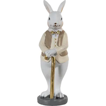 Dekorace králík v béžové košili se zlatou holí - 5*5*15 cm